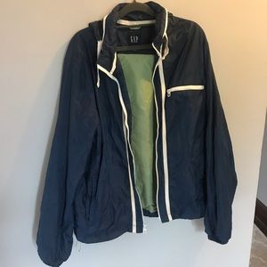GAP Vintage windbreaker blue green hideaway hood